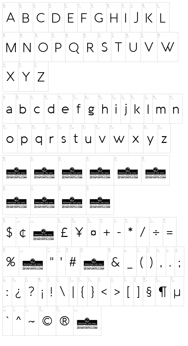 Aquawax font map